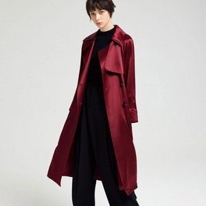 Lattelier Oversized Ruby Red Double-Breasted Trench Coat